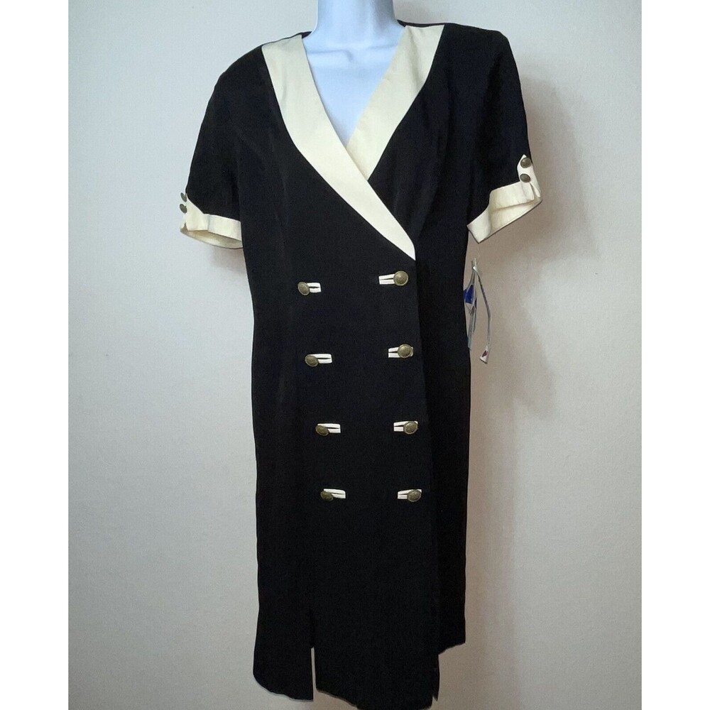 New VTG 80's Danny and Nicole Double Breasted Black White Blazer Suit Dress  10P